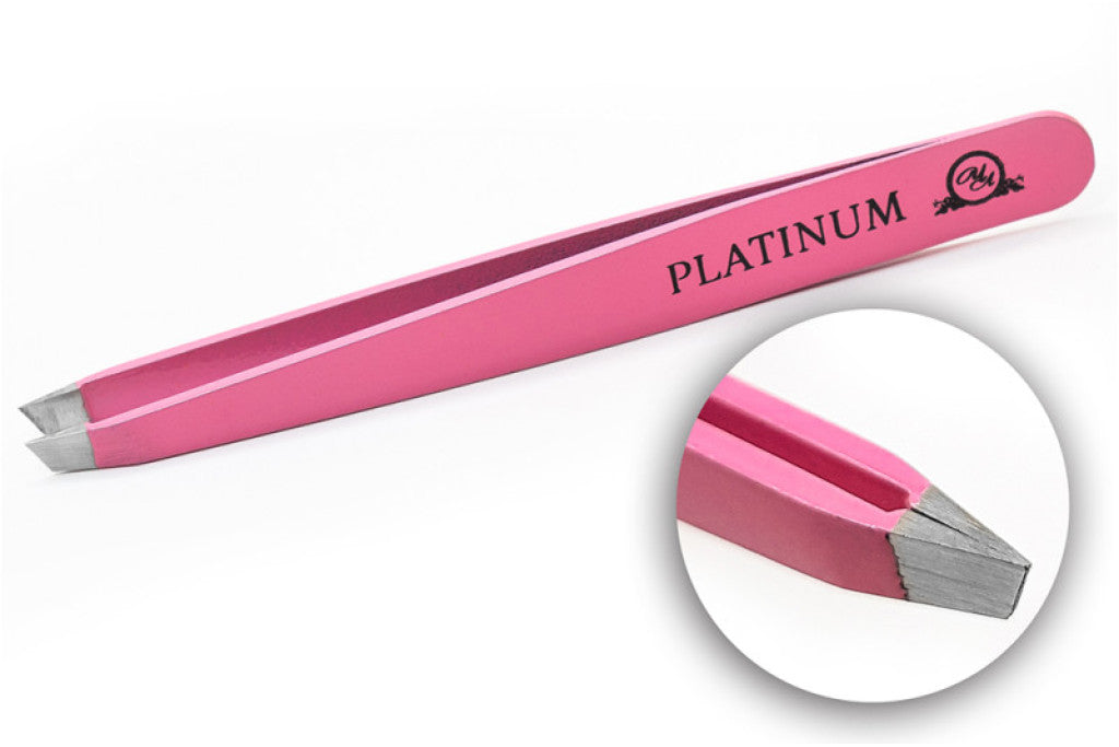 Пінцет для брів скошений Рожевий Platinum