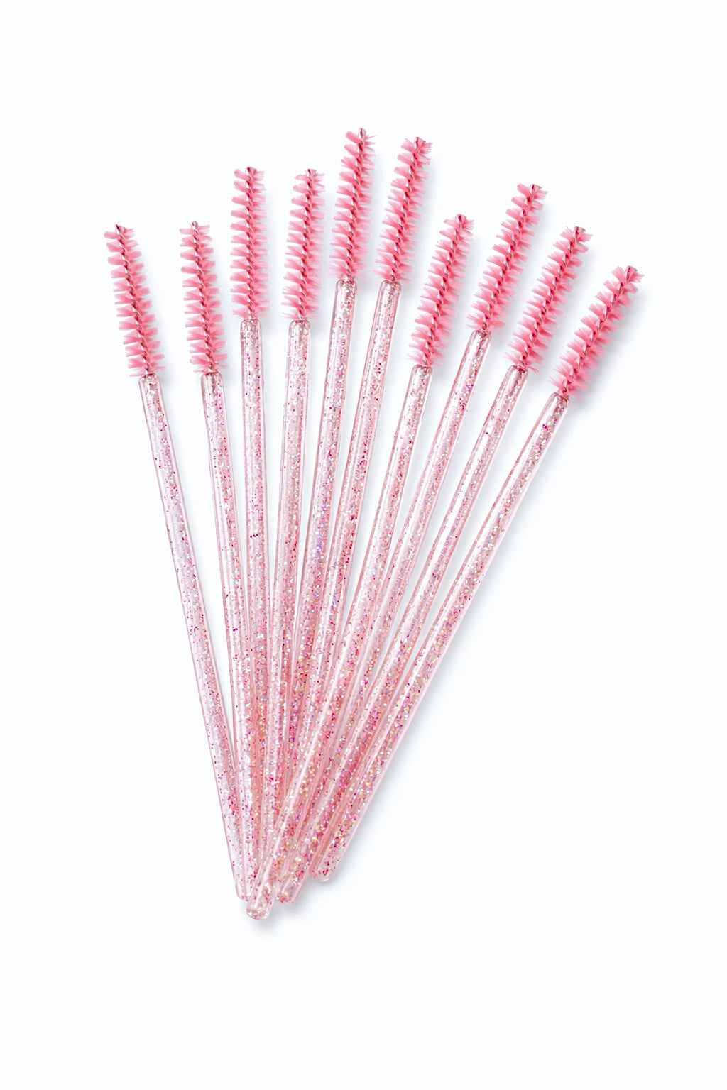 Щіточки для вій та брів, тоненький ворс, рожева глітерна (50 шт)