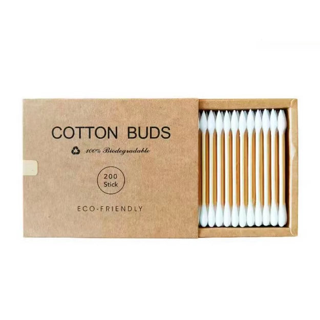 Ватні бамбукові палички Cotton Buds, 200 шт картонна квадратна упаковка - білі
