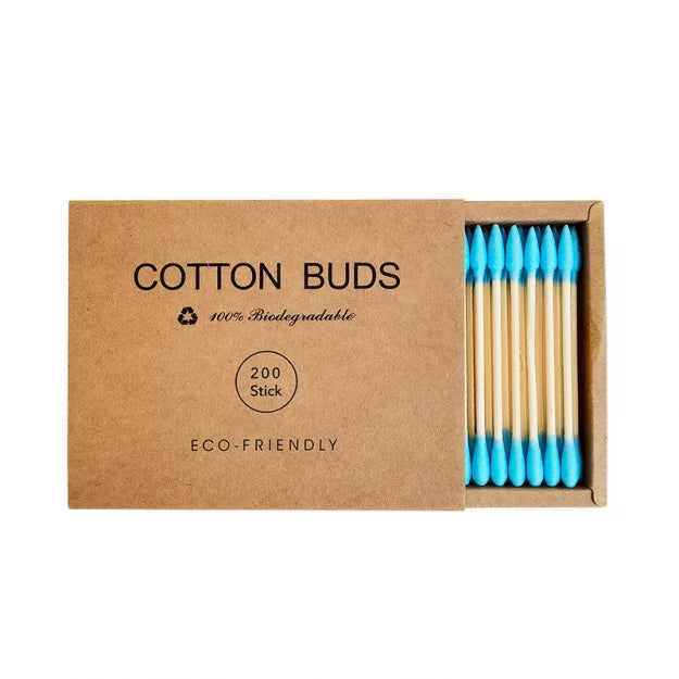 Ватні бамбукові палички Cotton Buds, 200 шт картонна квадратна упаковка - блакитні