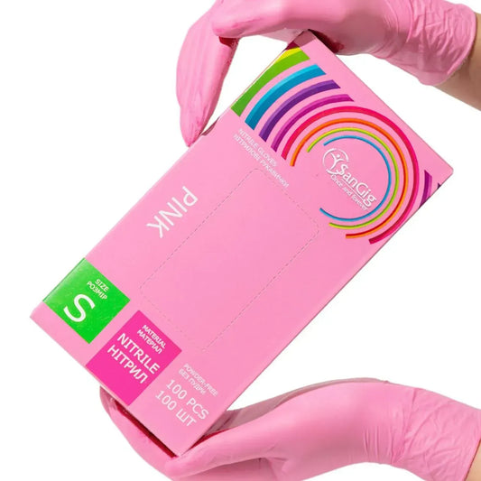 Перчатки нитриловые Mercator Nitrylex Pink неопудренные (100 шт/пач), розовые