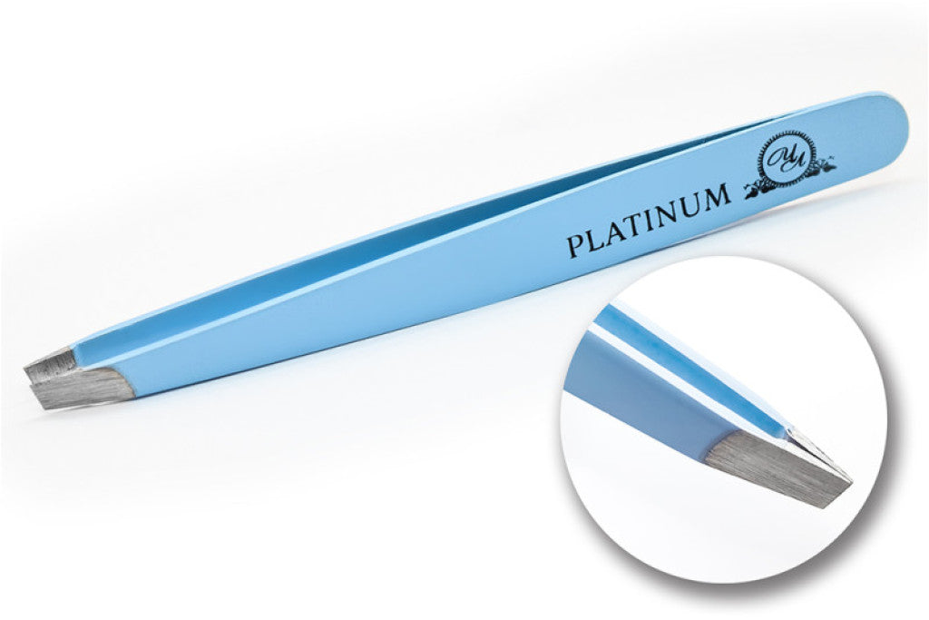 Пінцет для брів скошений Блакитний Platinum