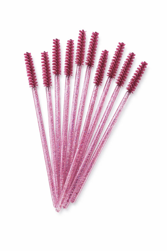 Щіточки для вій та брів, тоненький ворс, малинова глітерна (50 шт)