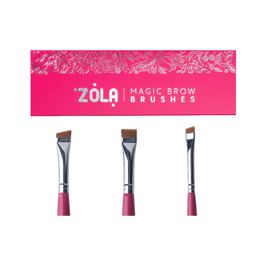 ZOLA НАБІР ПЕНЗЛІВ МАЛИНОВИЙ ДЛЯ ФАРБУВАННЯ БРІВ MAGIC BROW BRUSHES ПРОФЕСІЙНИЙ