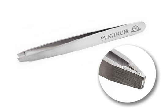 Пінцет для брів скошений Сірий Platinum